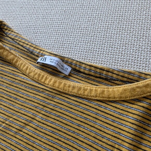 ZARA Striped Mustard Yellow Boat Neck top, Size M - Picture 4 of 12